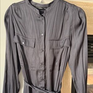 Mango Women's Black Satin Long Sleeve Maxi Dress